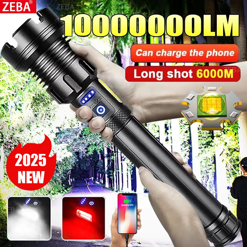 

2025 New 15000mAh White Laser Flashlights 100000LM Ultra Powerful Flashlight Zoom USB Rechargeable Lantern Outdoor Camping Torch