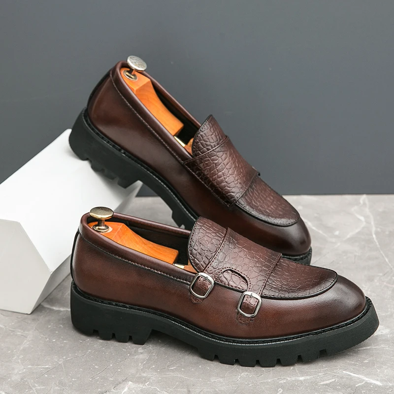 

Men Loafers PU Solid Color Thick Sole Comfortable Classic Business Men Shoes Size 38-46