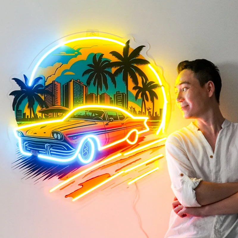 carro the sunconjunto neon sign light arte em acrilico quarto sala de estar wall decor night lights handmade personalizado loja bar 01