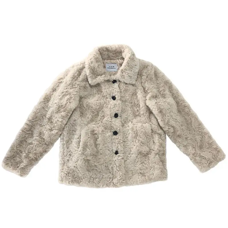 

Модная короткая куртка из овечьей шерсти для женщин зимой, корейская версия, с свободным и толстым меховым пальто и воротником