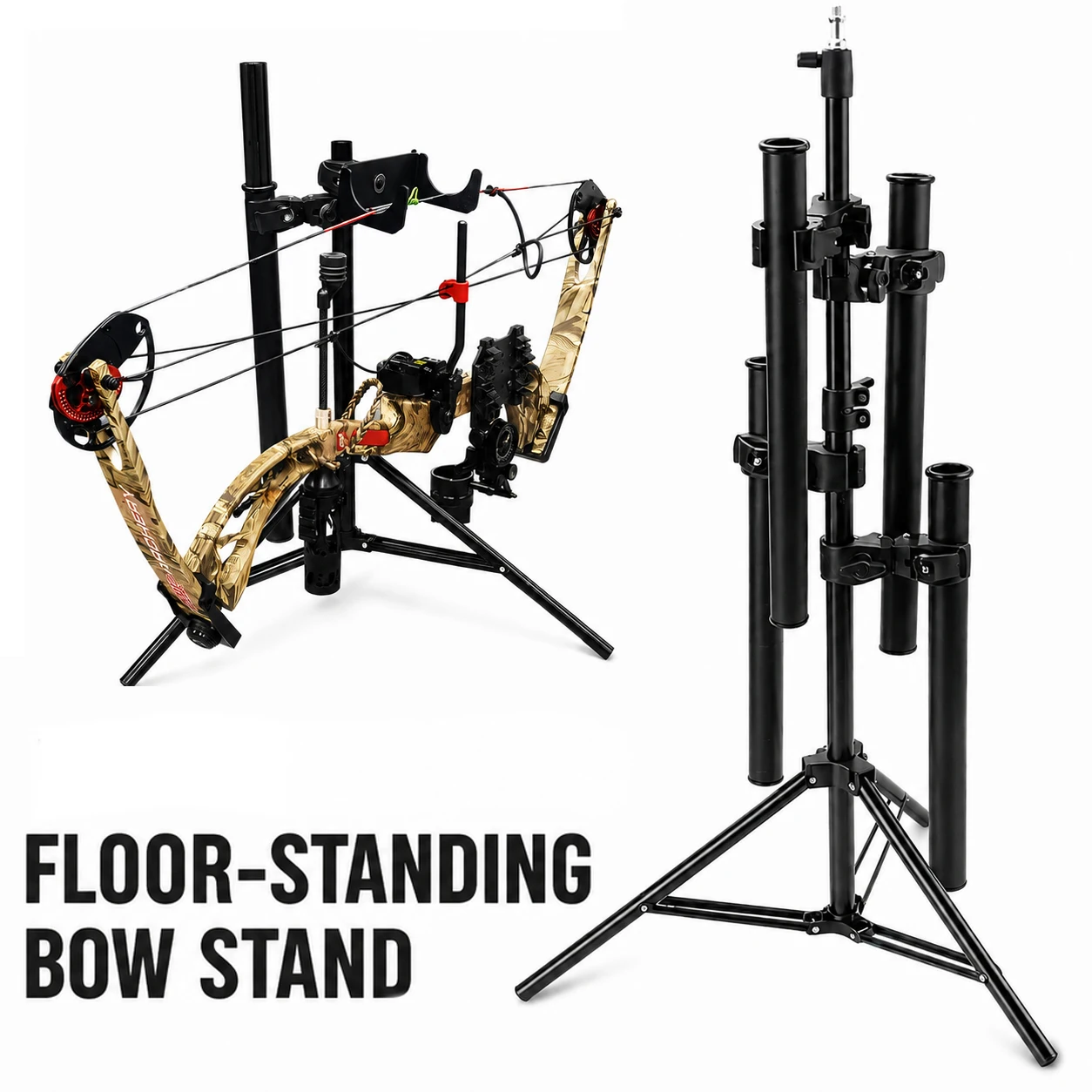 Archery Bow Stand Multifunctional Adjustable Rotating Floor Display Rack for Compound Recurve Bow Hunting Shooting Practice Gear
