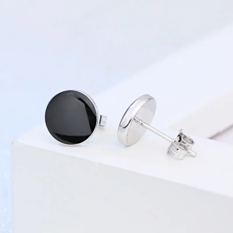 Buyee 925 Sterling Silver Bead Stud Earring Light Black Acrylic Round Earring for Woman Man Fashion Punk Fine Jewelry Earring