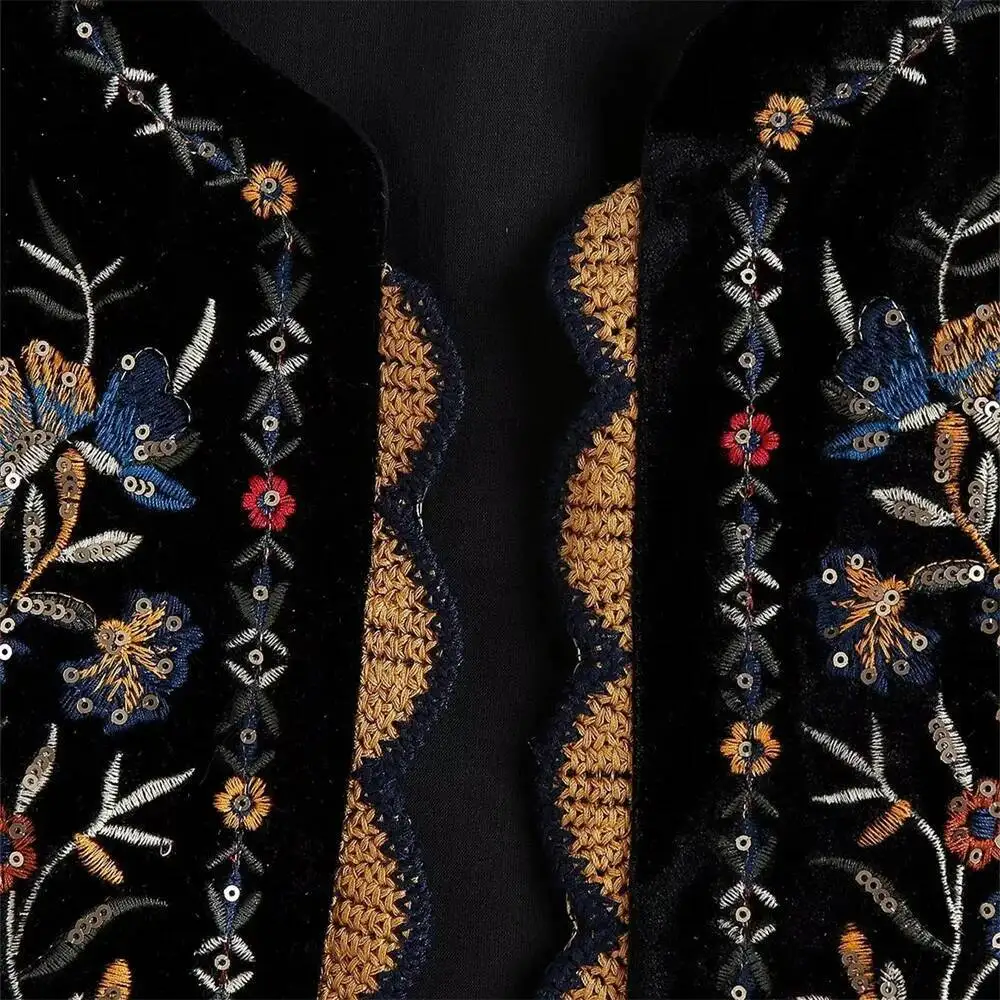 Autumn New Women's Fashion Casual Versatile Lace Embroidery Sequin Veet Vest