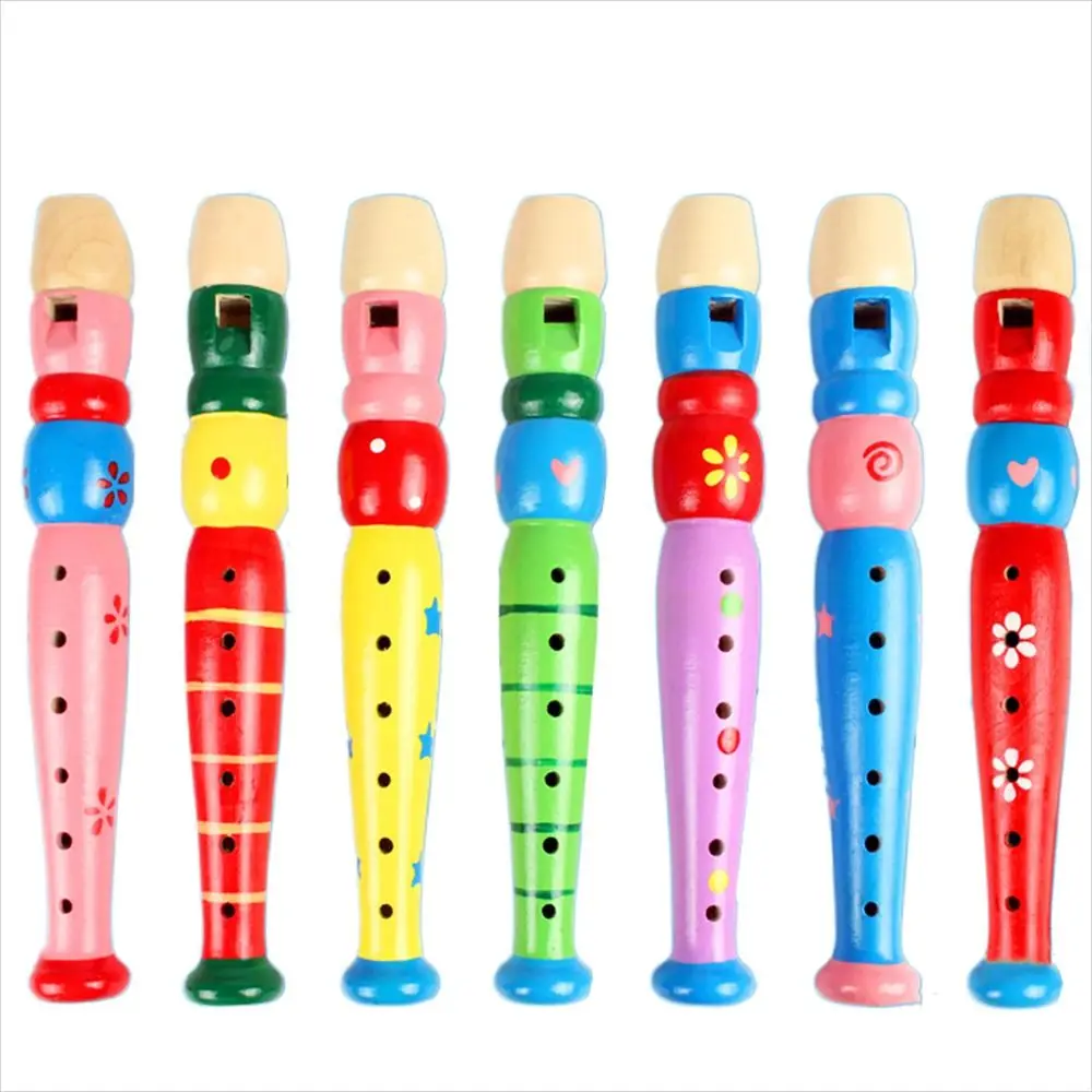 Learning Educational Baby for Children 20cm Kids Music Toy Wooden Flute 6-Holes Recorder Short Flute Cartoon Flute