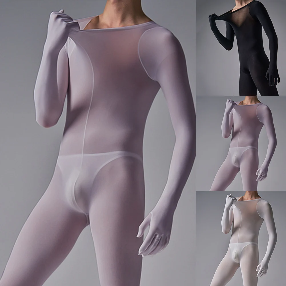Fashionable Men\\\'s Long Sleeve Bodysuit Leotard  Solid Color Jumpsuit Underwear  Five Fingers in Velvet Material