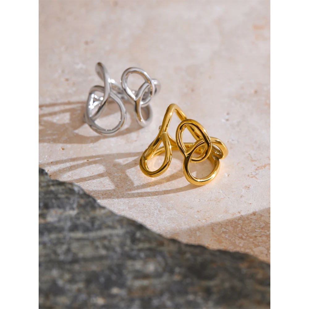 Yhpup Trendy Stainless Steel Geometric Hollow Unusual Ring for Women Distinctive Sleek Polished Finger Jewelry 2025