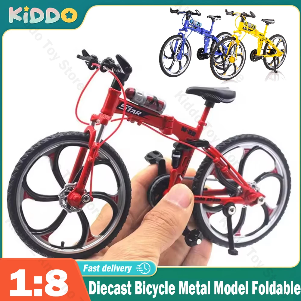 Modelo de bicicleta em escala 1:8, metal fundido, dobrável, alta simulação, veículo urbano, mountain bike, coleção de brinquedos de liga para crianças, presentes