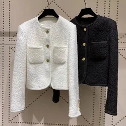 Temperament Retro Woven Short Coarse Tweed Small Fragrant Coat for Women