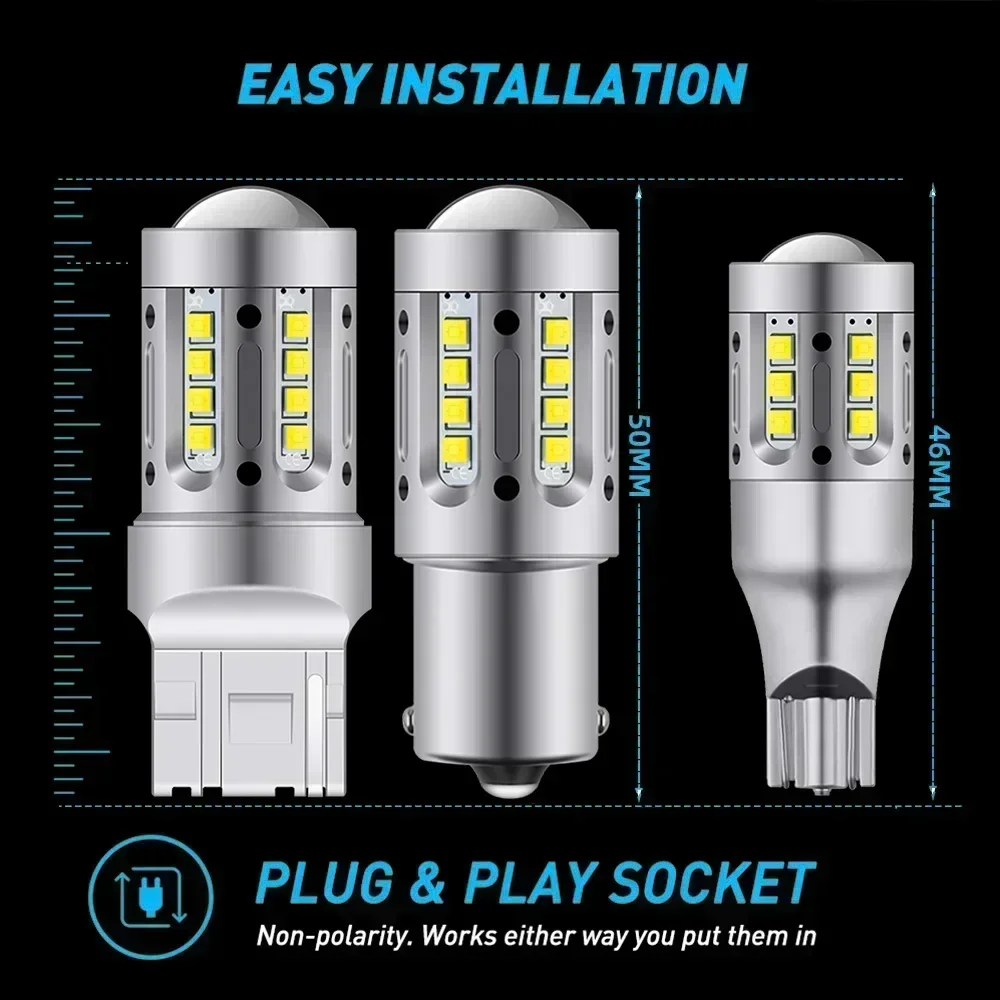 2PCS Car LED Reverse Light T15 W16W 1156 BA15S P21W W21W 7440 Accessories Canbus Backup Back Up Lamp