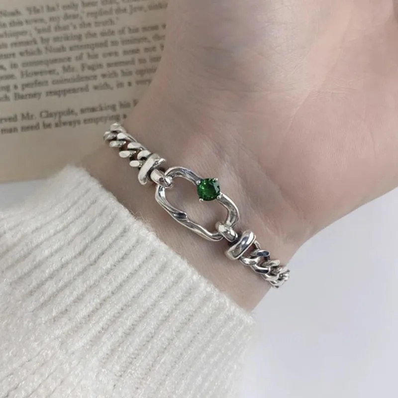 Mewanry Green Zircon Hollow Geometric Bracelet For Women Couples Fashion Creative Personality Anniversary Jewelry Gift Wholesale