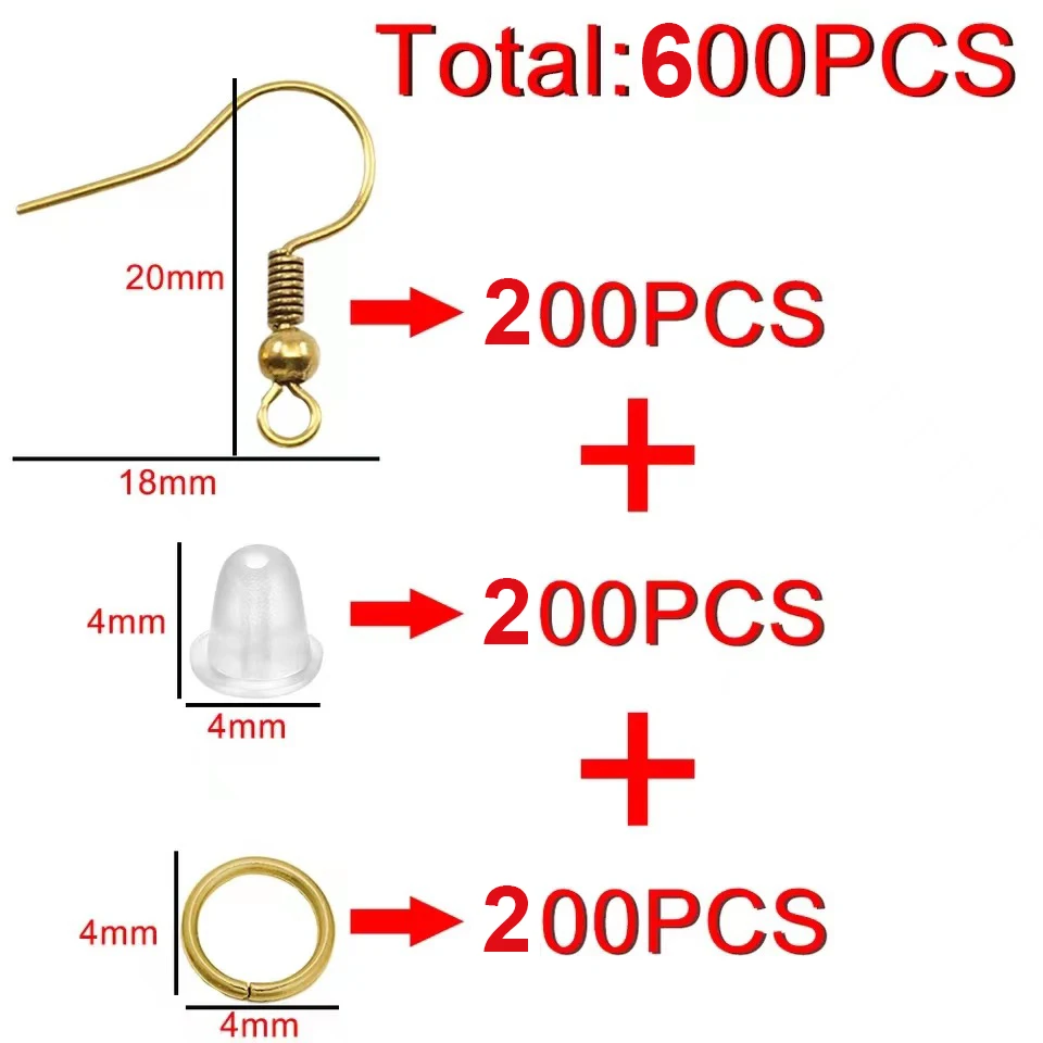 600Pcs Multicolor Earring Hooks Kit Mix-Color Ear Wires Fish Hooks Open Jump Rings Earplugs for DIY Jewelry Making Supplies