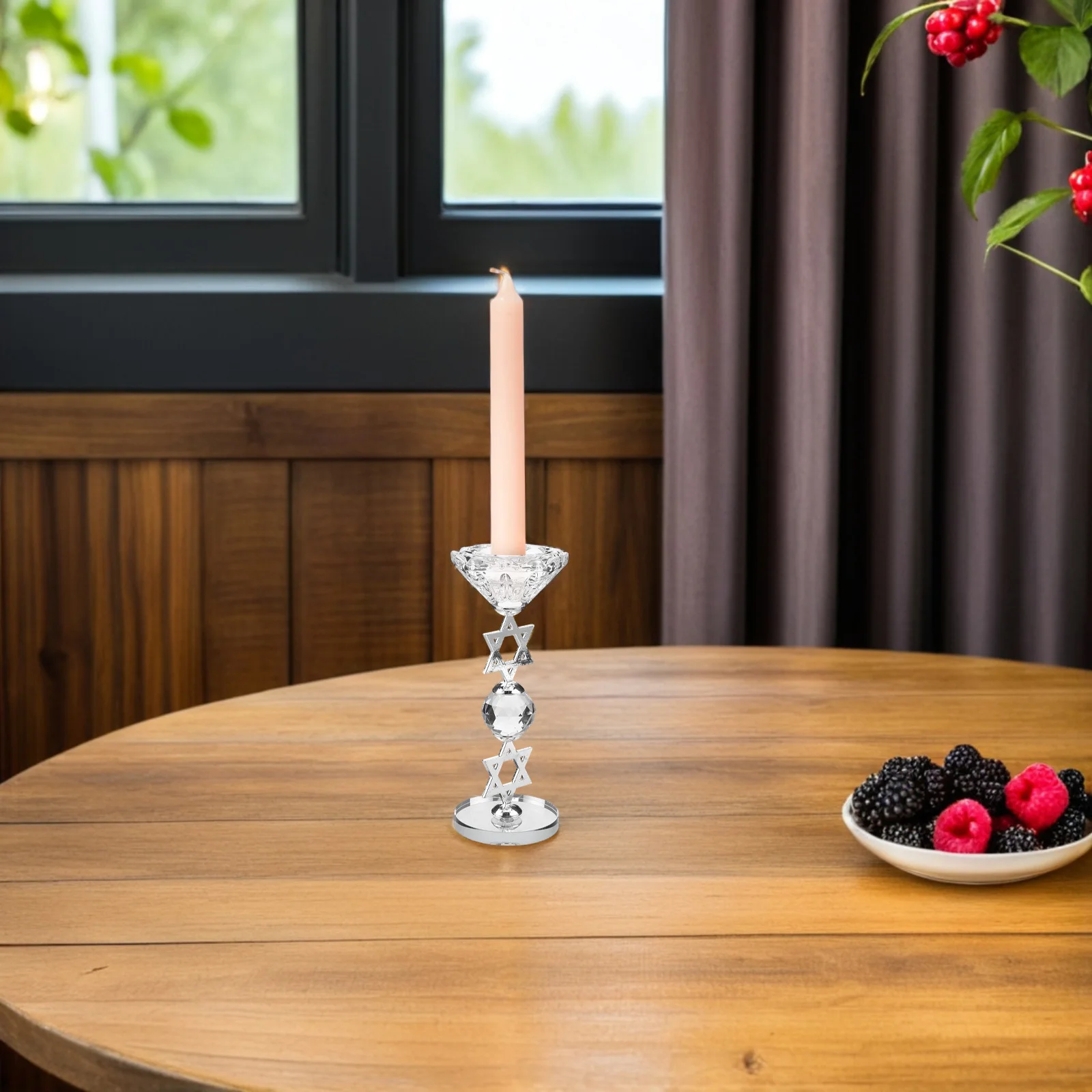 

Six Pointed Star Crystal Holder Hanukkah Pillar Candlestick Jewish Tabletop Stand Festival Religious Candlestick