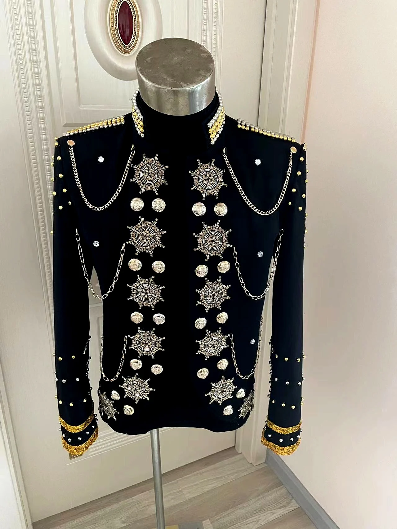 Quality Men's Handmade Rhinestone Royal Jacket Costumes Nightclub Male Singer Stage Show Performance Coat Bar Singer Dance wear