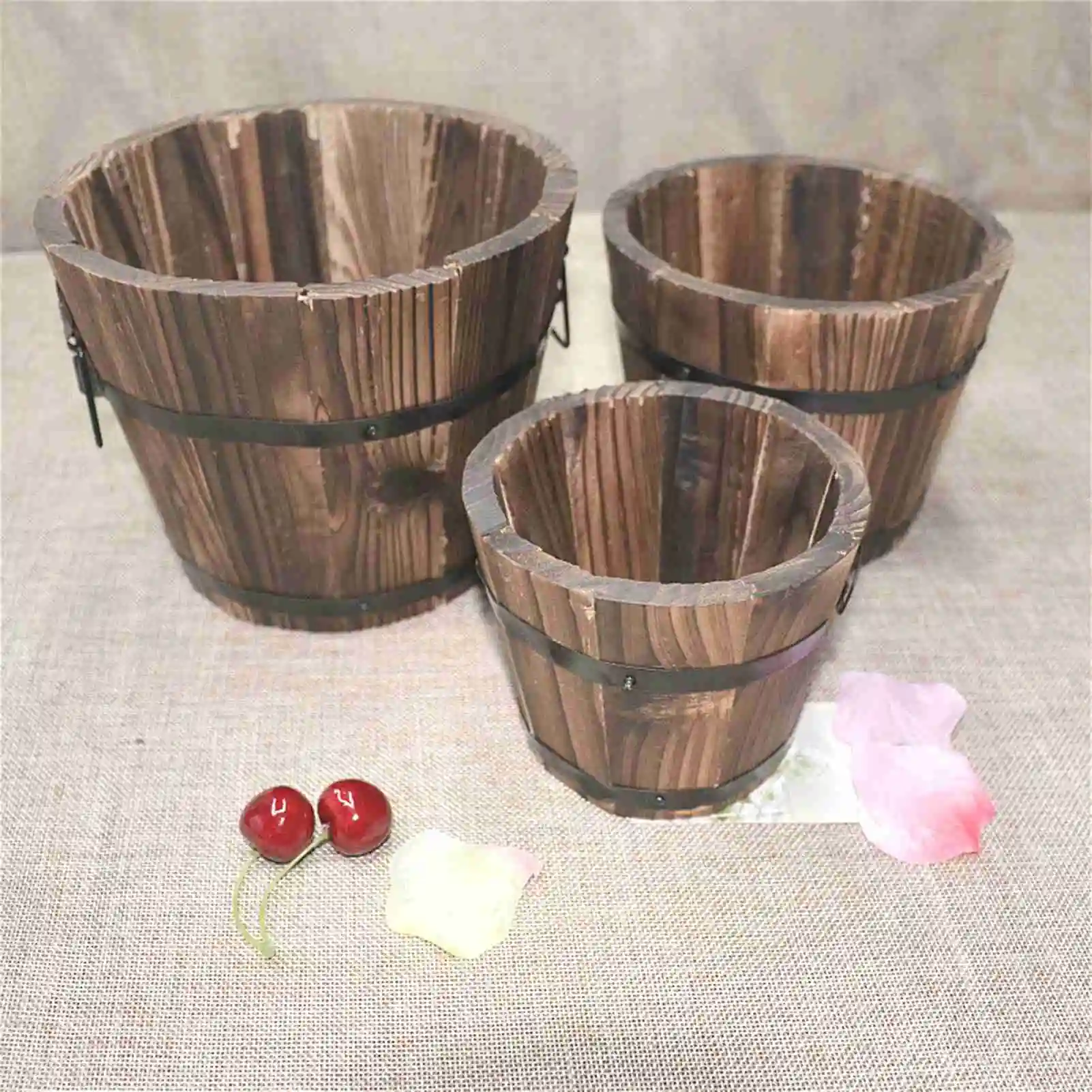 Flower Pot Little Wooden Barrel Portable Garden Container  Wood Flower Pot Vintage Wooden Barrel Portable Garden Container