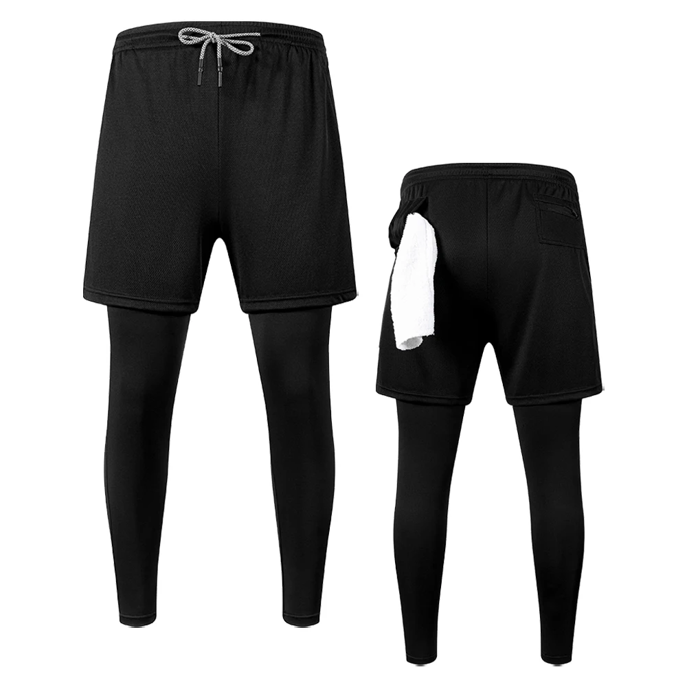 Men's Two-In-One Sports Trousers, Elastic Breathable Sports Pants, Summer Running Fitness Training With Mobile Phone Pocket
