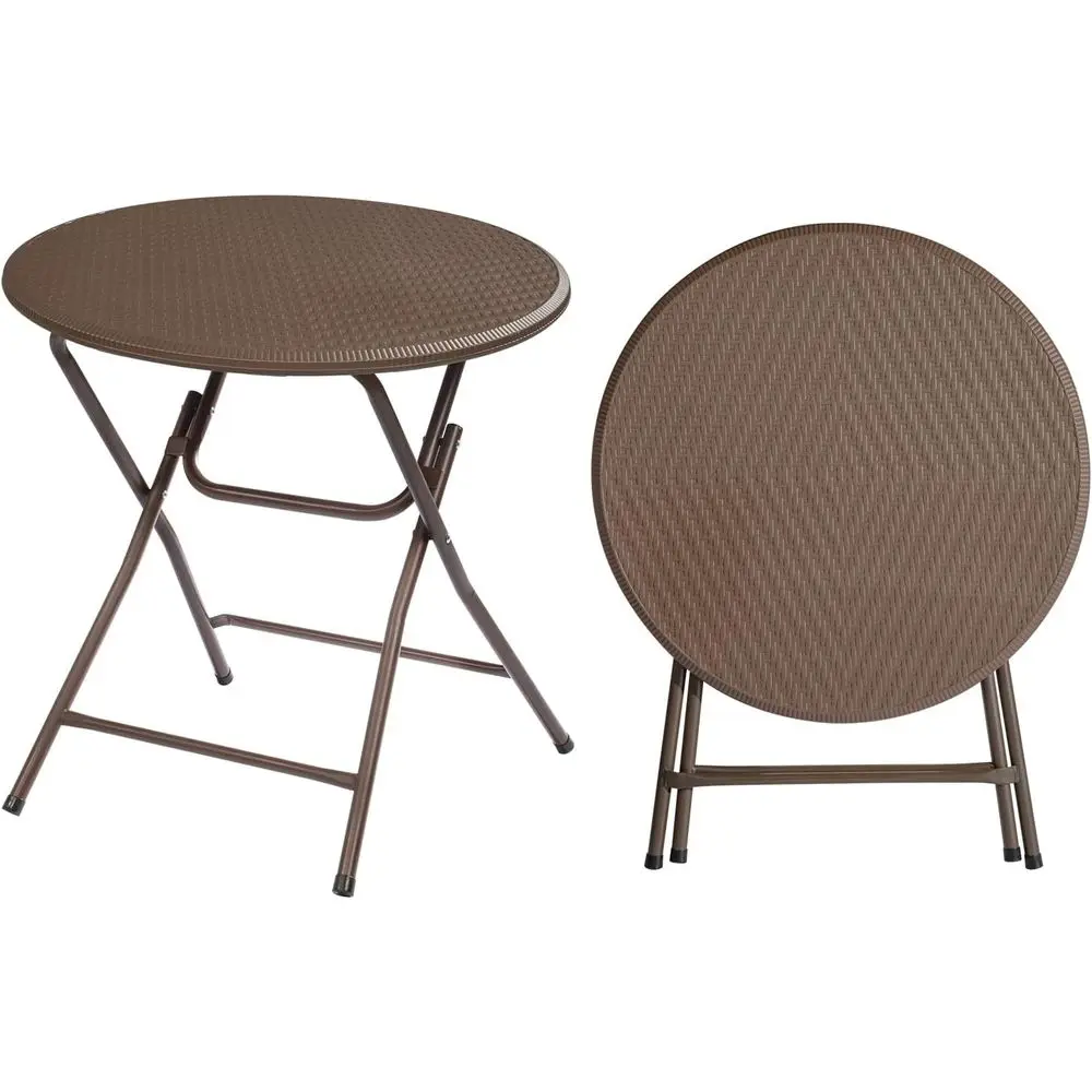 32 Round Portable Plastic Coffee Card Dining Table for Kitchen, Outdoor Party, Wedding Event, 1 Pack, Brown