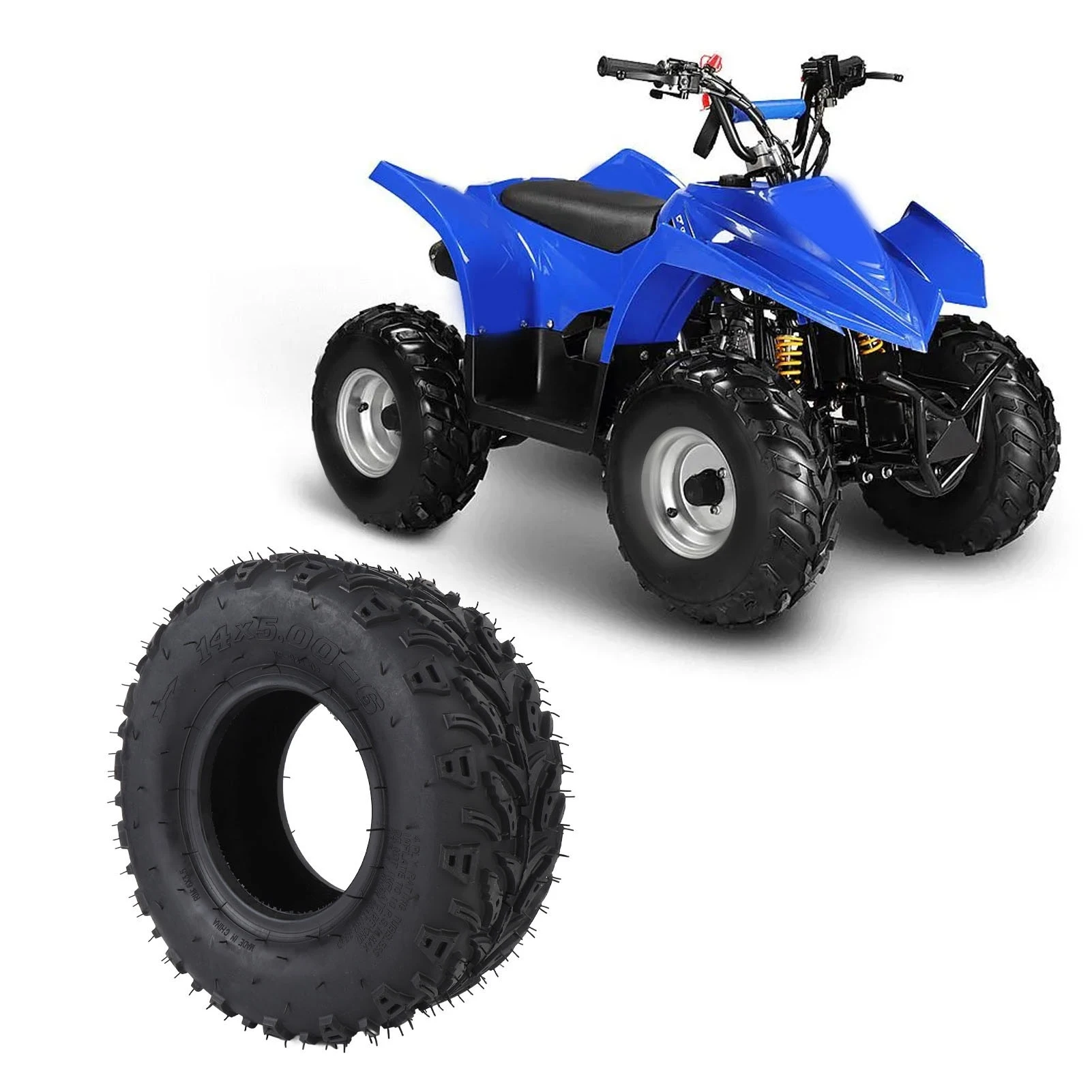 14/5.00-6 Wheel Tire Rubber Explosion Proof All Terrain Tire Anti Slip Tubeless Puncture Resistant for  Cart for Mini Bike