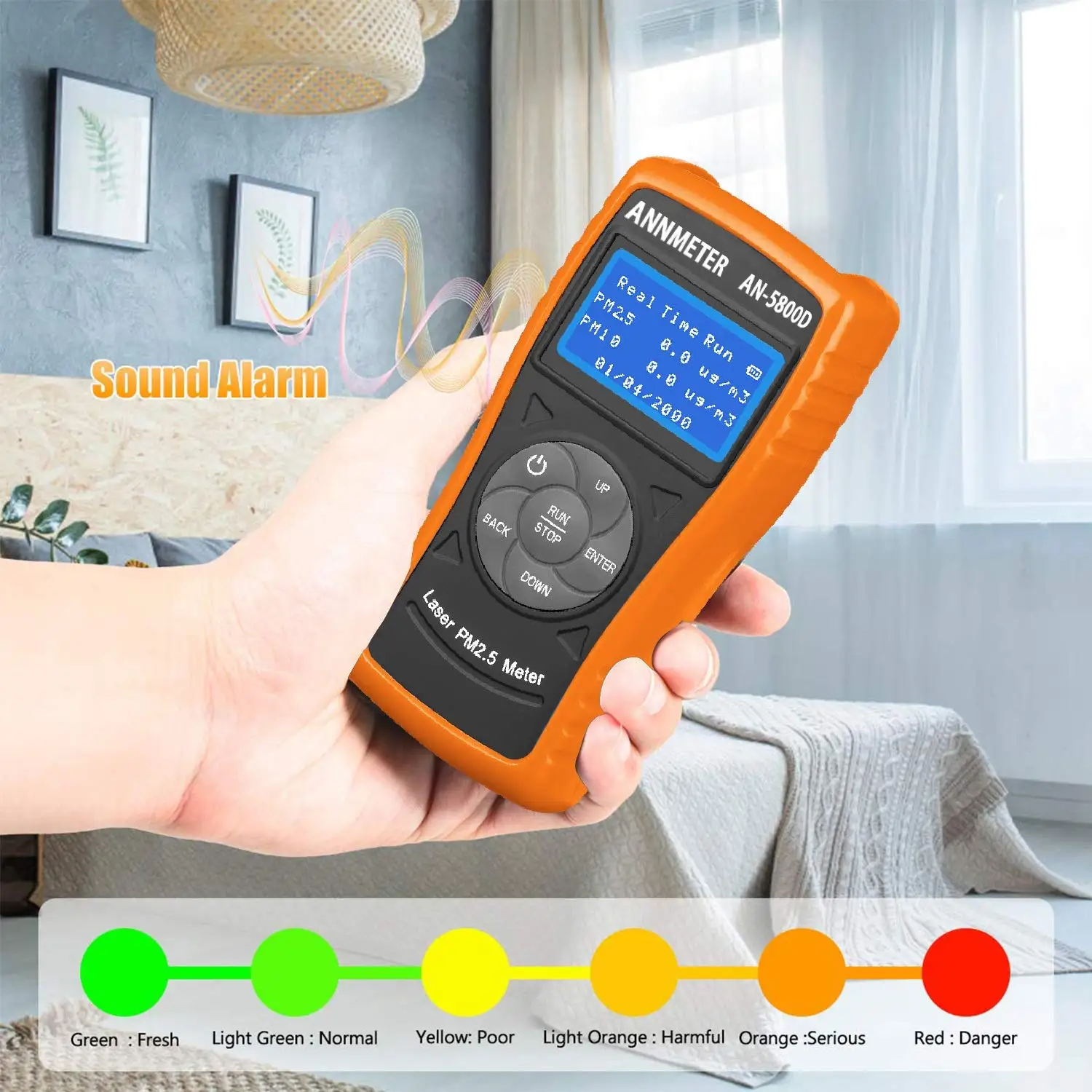 Air Quality Monitor-Laser PM 2.5/PM 10 Detector, Pollution Meter Sensor, Rechargeable Dust Particle Tester with Timing