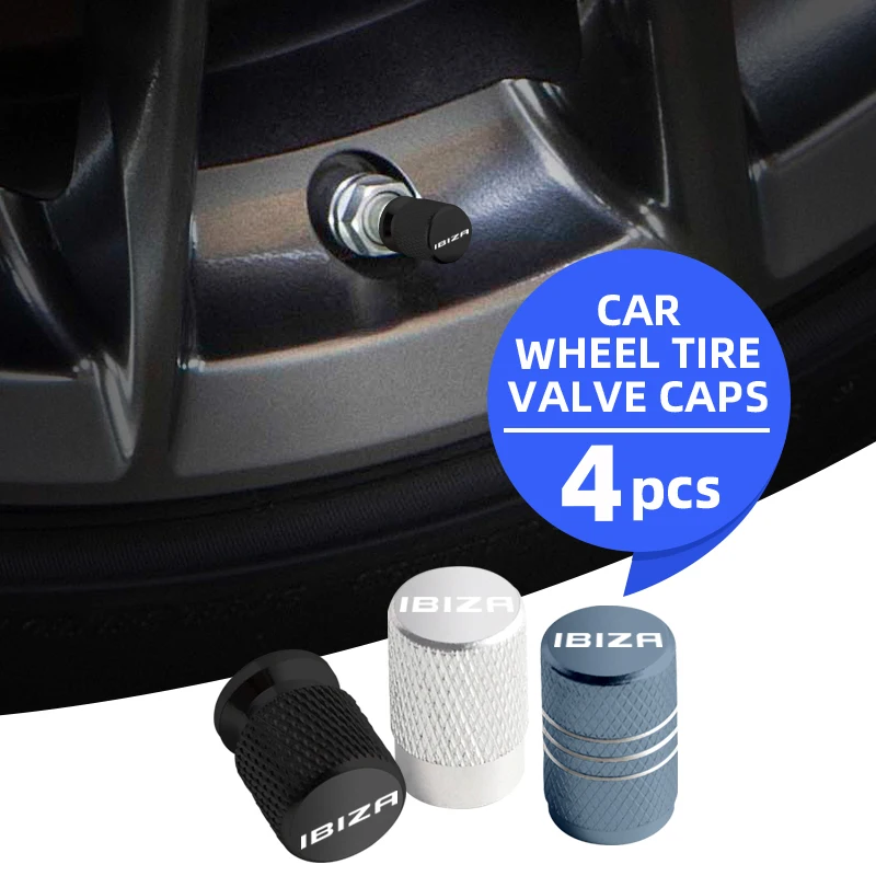 4pcs For IBIZA Logo Emblem Aluminum Car Wheel Tire Valve Cap Covers Tyre Rim Stem Covers Airdust Decoration Accessories