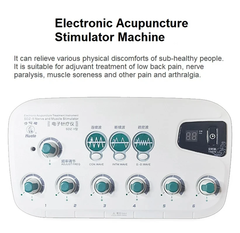 Universal Voltage Electric Acupuncture Stimulator Digital Massager Machine with Adhesive Output Patches for Pain Relief Muscle