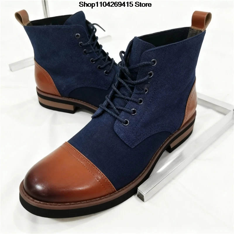 Men's Medium Boots European and American Trend Sleeve Leather Boots Versatile Casual Men's Leather Baotou Boots Shoes
