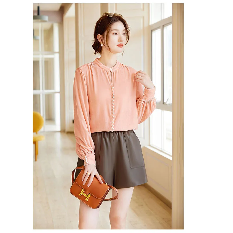 Koszula damska Fengbaoyu z wysokiej jakości jedwabnego aksamitu - elegancka i pełna wdzięku, odpowiednia do noszenia w biznesowych i codziennych okazjach dla kobiet.