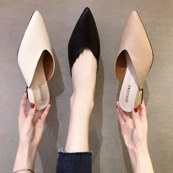 Women's High Heels Comfortable Soft Leather Shoes Office Low Heel Pointed Toe Mules Shoes Mary Jane Shoes Wedges Shoes for Women