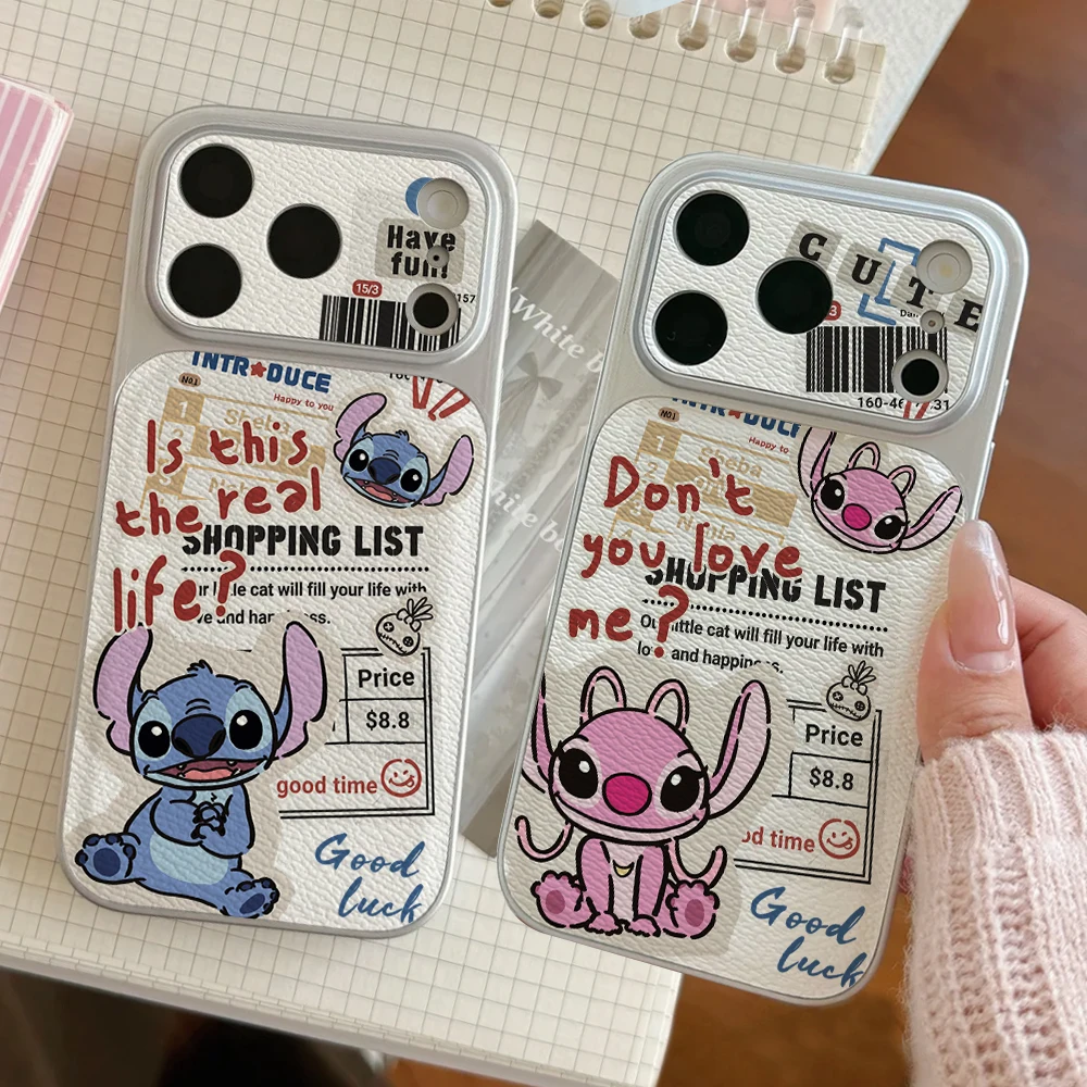 

Lilo Stitch Phone Case For IPhone 17 16 15 14 Electroplated Leather Shockproof Couples 16PRO Phone Accessories 13 12 11 Casing