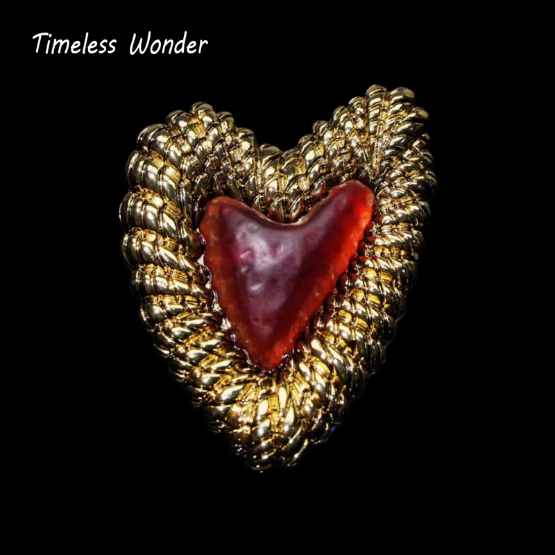 

Timeless Wonder Retro Hammered Glass Heart Brooch Pins for Women Designer Jewelry Top Trendy Rare Gift Classy Style Cute 7523
