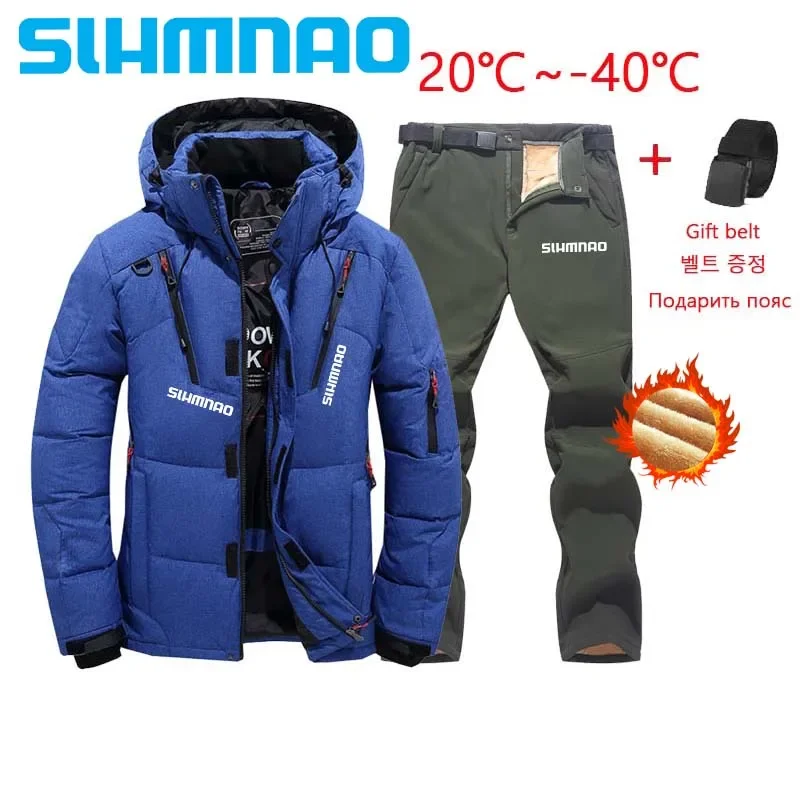 Winter Outdoor Thick Hooded White Goose Down Fishing Jacket for Men, Hiking, Hiking, Cycling, Fishing, Cold Proof and Warm