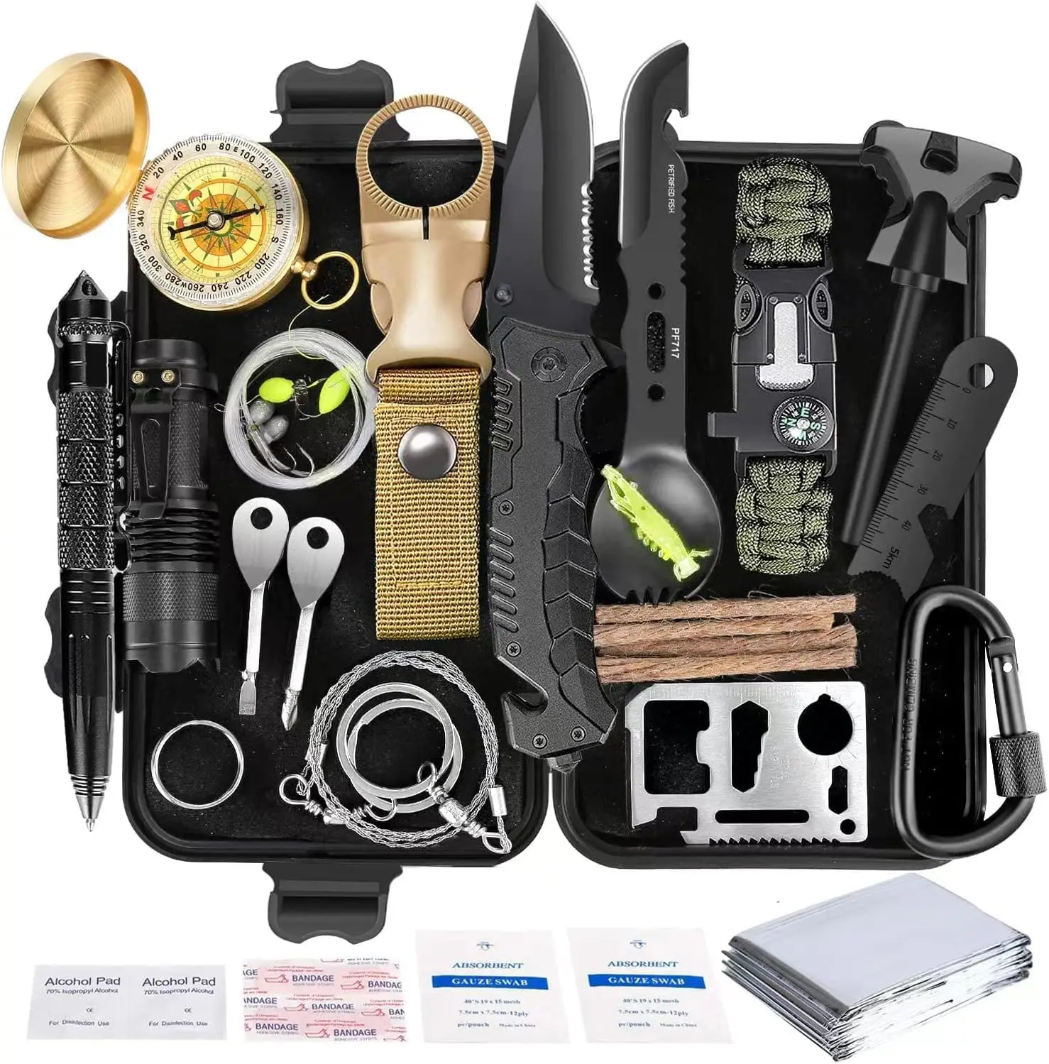 

35 in 1 Survival Kit with First Aid, Perfect for Camping, Hiking, Hunting, Fishing - Ideal Christmas Birthday Gifts for Men