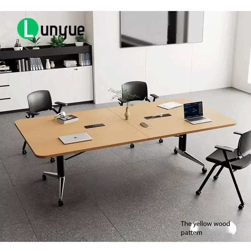 Multifunctional Folding Conference Table 2.0m Movable Connectable Desk with Chairs for Meeting Room Training Office Space