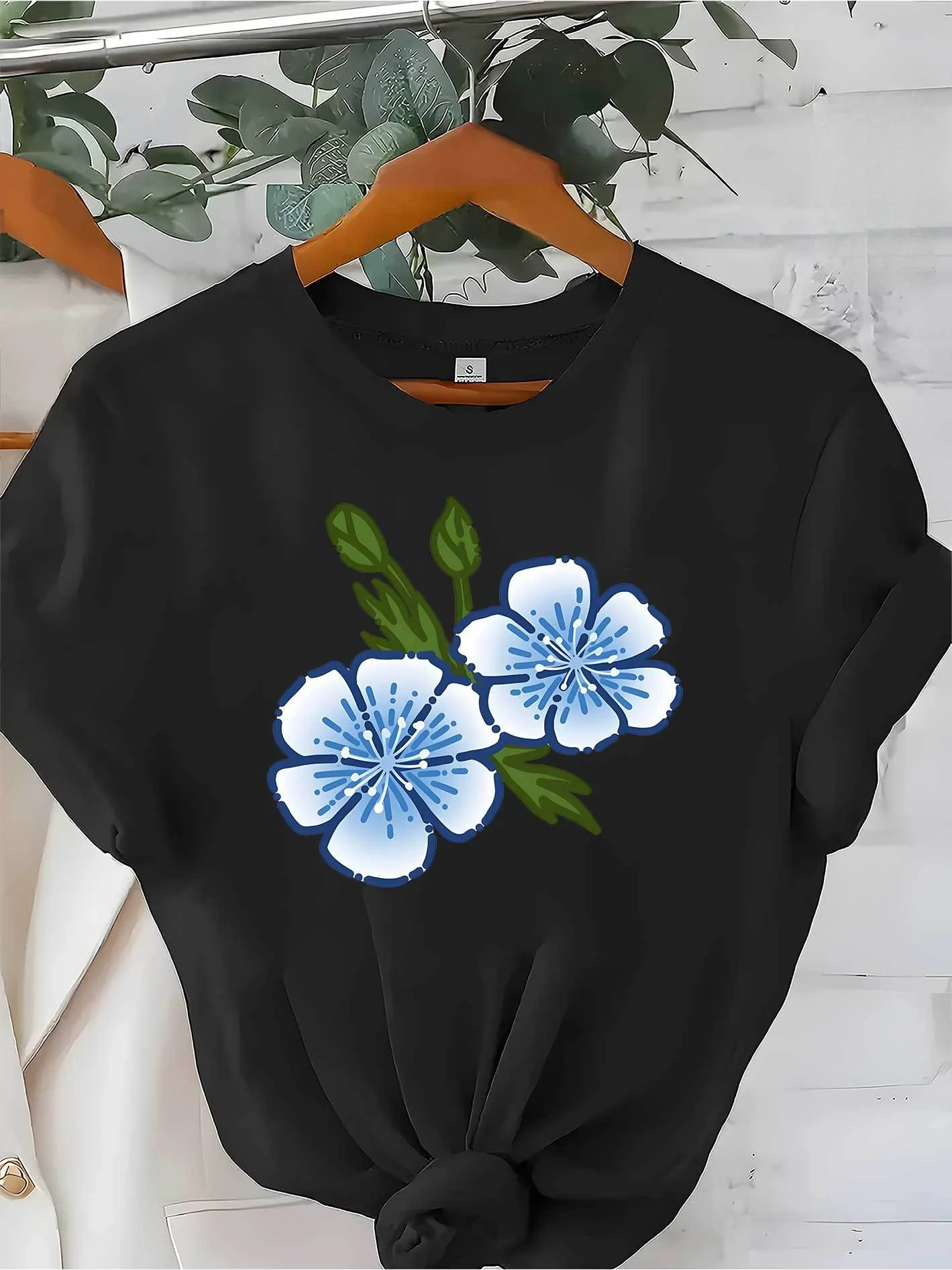 

Women's Casual Short Sleeve T-Shirt Floral Print White Top Regular Fit Comfortable Summer Short Sleeved Harajuku Streetwear