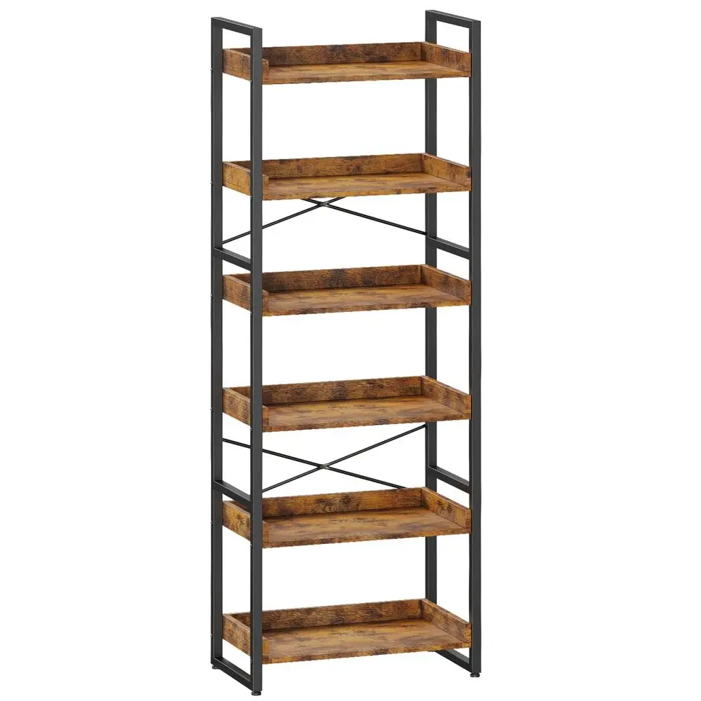 

6Tier Bookshelf, 6 Tier Industrial Bookcase, Standing Bookshelves, Tall Display Rack with Steel Frame for Living Room, Bedroom,