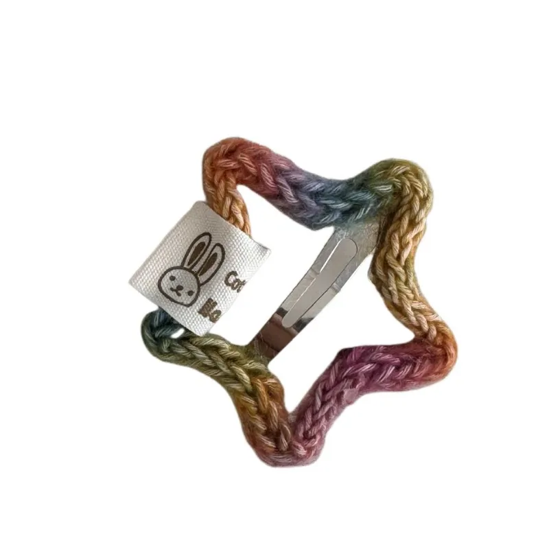 Korean rainbow wool hand-woven hairpin sweet versatile girl bow edge clip hair accessories hairpin new