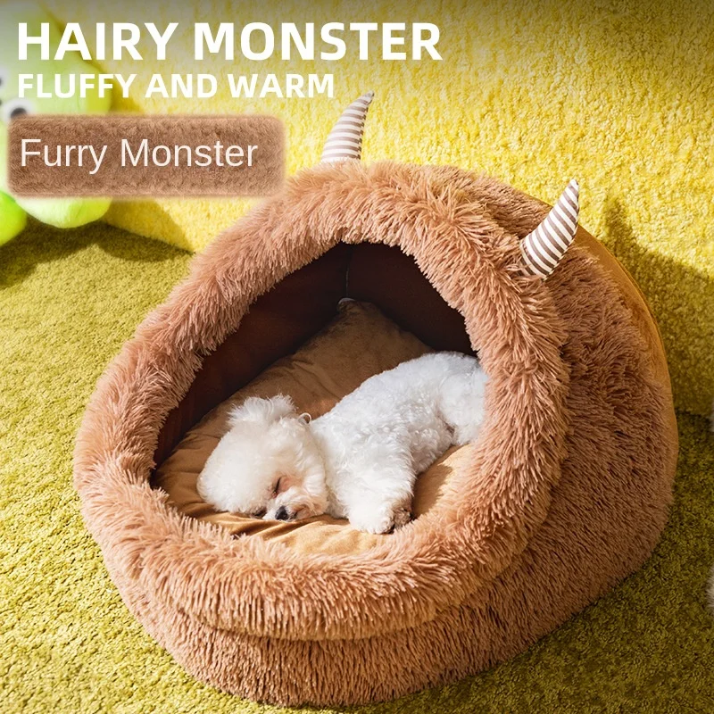 

Autumn and Winter Dog Plush Thickened Warm Kennel Medium and Small Dog and Cat Nest Semi-closed Cute Cartoon Pet Supplies