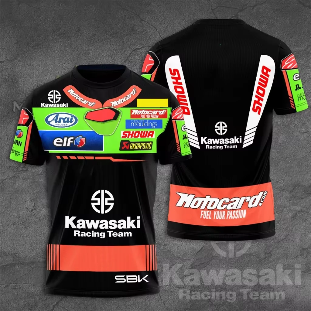 Kawasaki Motorcycle Racing Team Men T-shirt Summer Short Sleeve Women Oversized Clothing 2024 New Fashion Children Tee Tops