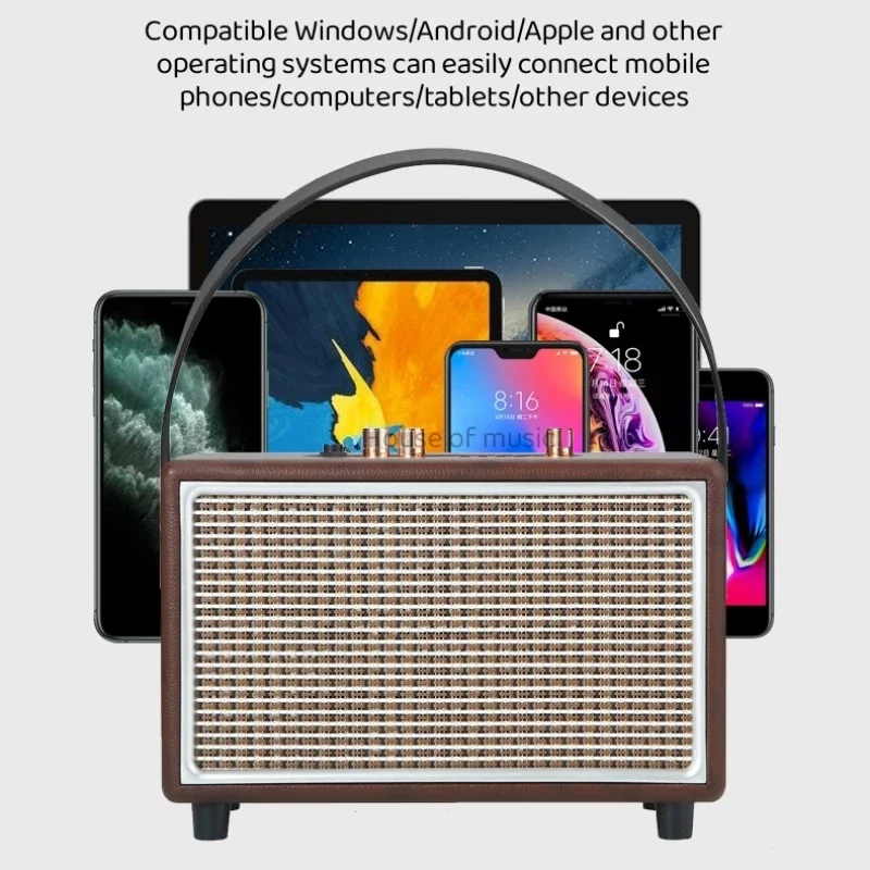 مكبر صوت بلوتوث خشبي عتيق خارجي ، عمود محمول ، صوت ستيريو هاي فاي ، مكبرات صوت ذكية ، طاقة ذروة 50 واط ، M7