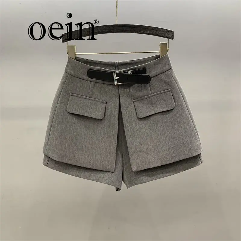 

[oein] Design Sense Niche Suit Shorts Skirt For Women Autumn New High Waisted Loose Outer Wear Slimming A-line Wide Leg Pants