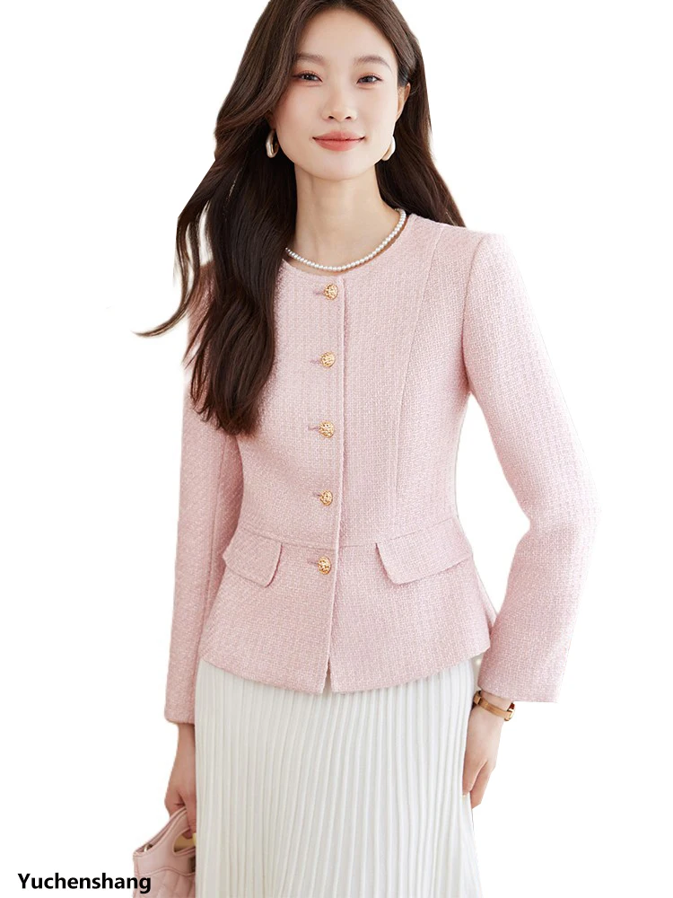 

Fashion Women's Casual Blazer Pink Blue Apricot O-Neck Ladies Female Jacket Coat