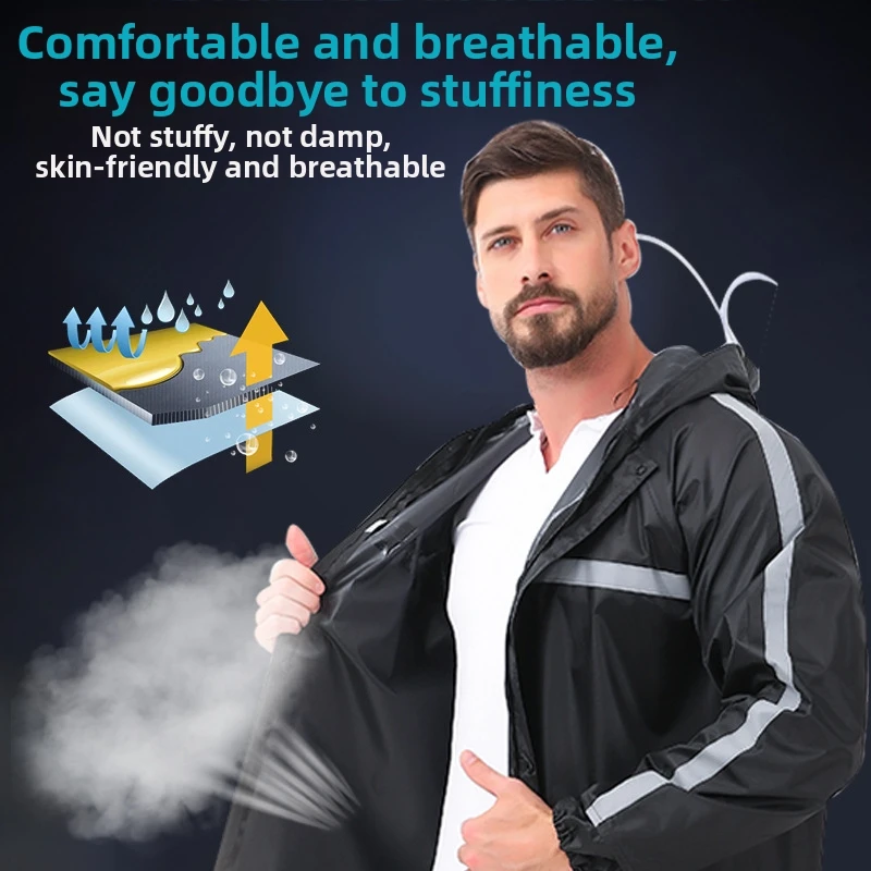 

Комплект дождевика и дождевых брюк: полная защита от ливня для езды на электровелосипеде, мотоцикле, курьерской доставки, со светоотражающими элементами, раздельный дождевик