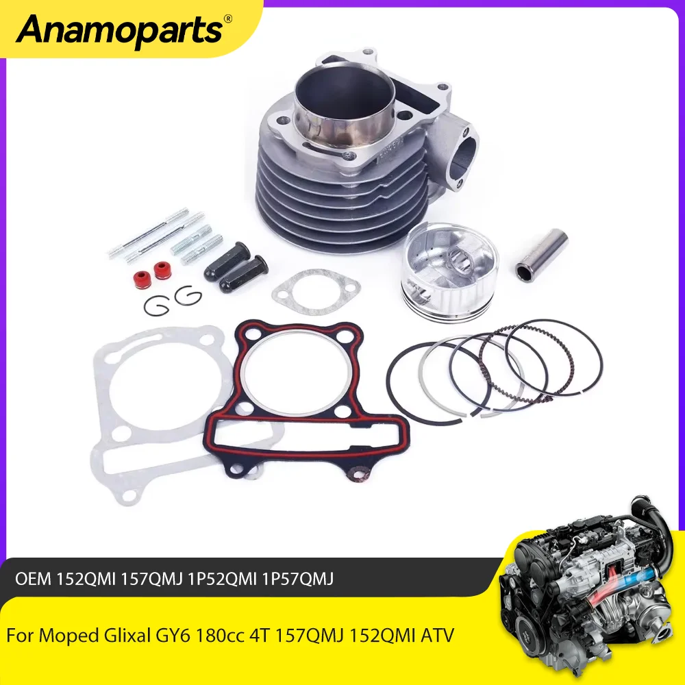 Motor Engine Cylinder Gasket Piston Kit 61mm Big Bore For Chinese Scooter Go Kart Moped Glixal GY6 180cc 4T 157QMJ 152QMI ATV