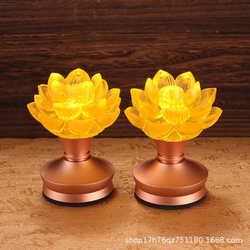 Colorful Glass Lotus Buddha Front Offering Lamp Household Rechargeable LED Eternal Light