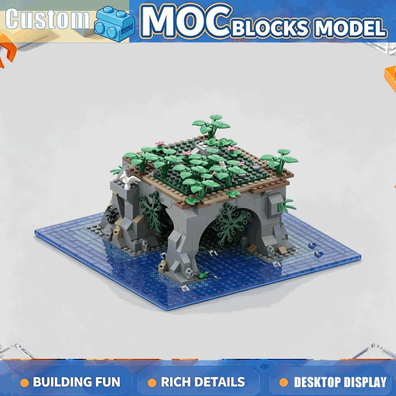 636PCS Cave Island Garden Building Blocks Set Tropical Palm Scene Model DIY Assembly Educational Toy Combination Christmas Gift