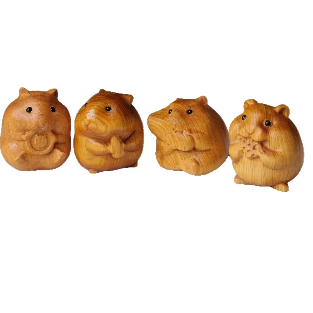 

1pc Hamster Figures Toys Mini Wood Dolls Anime Action Figure for Home Decor Miniature Hamster Sculptures Figurines Desk Ornament