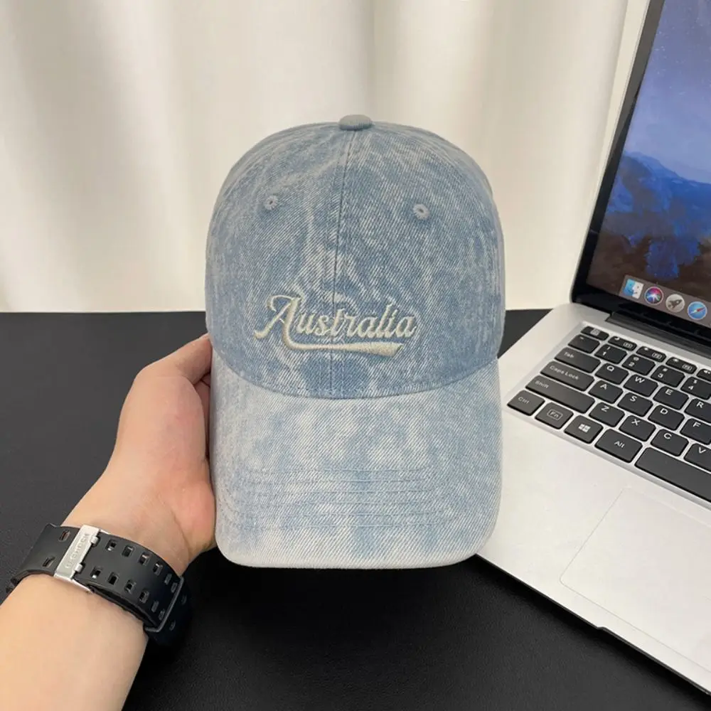 الكورية نمط الدنيم قبعة بيسبول واسعة حافة قابل للتعديل إلكتروني التطريز بلغت ذروتها قبعة واقية من الشمس القطن عارضة قبعة منقار البط #3