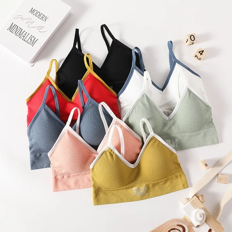 Women Crop Top Seamless Padded Bra Tube Top Lingerie Letter Print Underwear Streetwear Camis with Straps Daily Wear Tops image 3