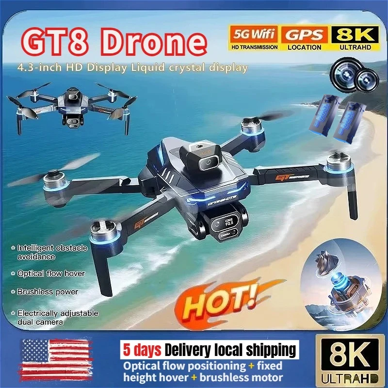 

Дрон 2026 GT8 Pro 8K с обзором 360° ° Двухкамерный квадрокоптер с 5G WiFi FPV, GPS, бесщеточными моторами, складной, с функцией обхода препятствий