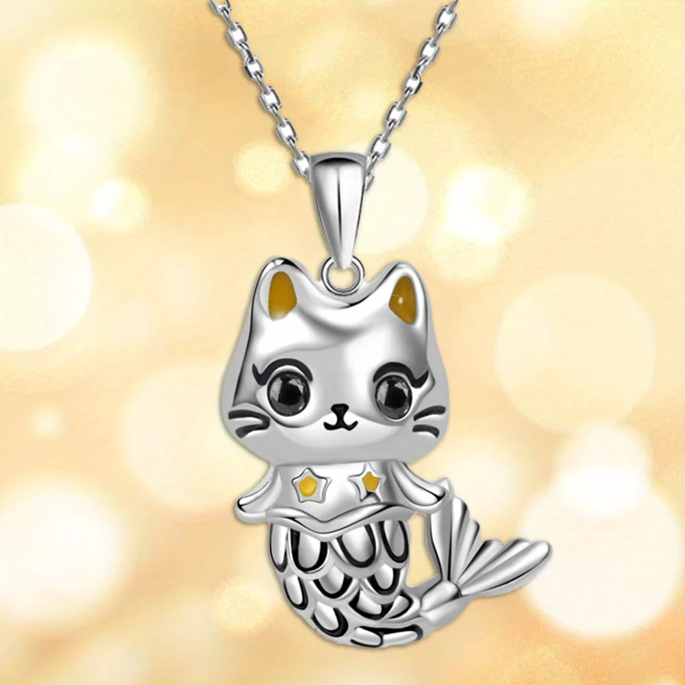 Exquisite Fashion Mermaid Kitten Creative Design Pendant Necklace Versatile Women's Necklace Perfect Gift for Girls Ladies