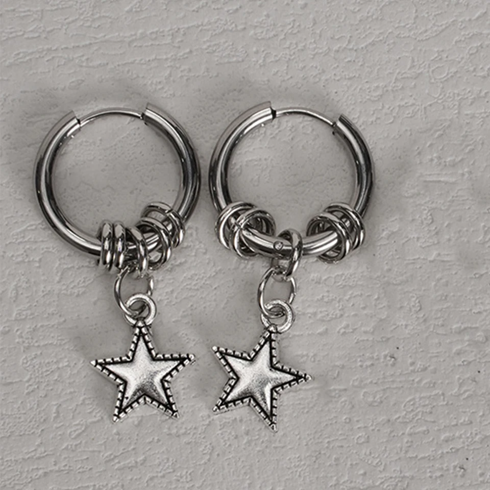 Yupsk Hip-hop Punk Pentagram Star Pendant Titanium steel Hoop Earrings Personalized Korean Fashion Ear Accessories for Women image 5